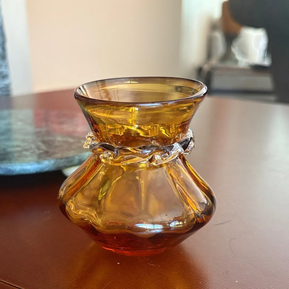 /Vintage Pilgrim Glass hand blown glass mini vase yellow/amber